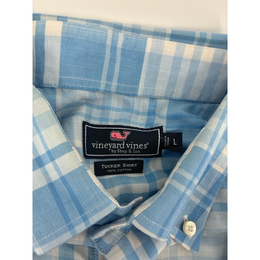 Vineyard Vines Tucker Shirt Large Blue Plaid Button Down Whale Logo 100% Cotton - Picture 4 of 7
